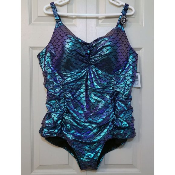 Torrid Green Iridescent Mermaid Wire-Free One-Piece Swimsuit size 3 22 24 D DD - Picture 3 of 6